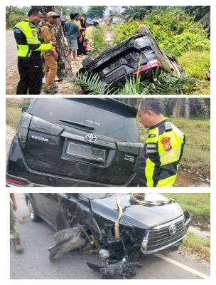 Innova Seruduk Mobil Dinas Wakil Ketua DPRD Bengkalis hingga Terbalik